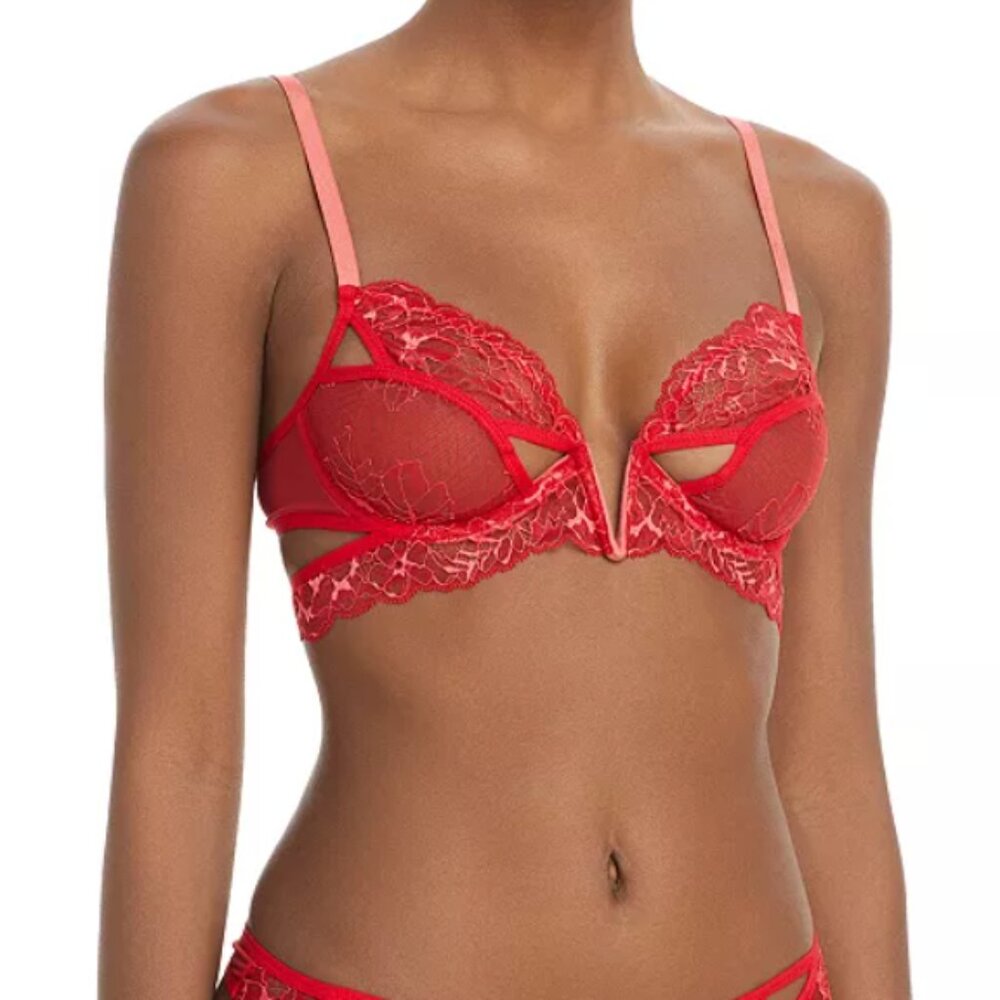 Thistle & Spire Kane V-Wire Lace Bra, Size 34E (34dd), Color: Chilli (red) - Picture 4 of 10